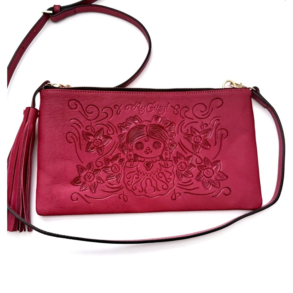 "AY GUEY" Evening Red Leather Clutch Crossbody Purse